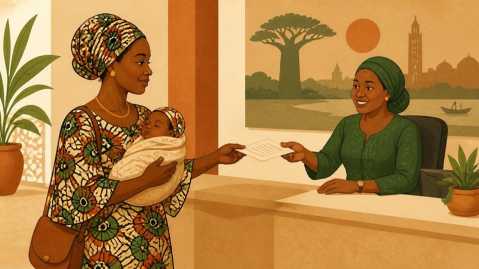 Mère sénégalaise déclarant la naissance de son bébé au guichet de l'état civil